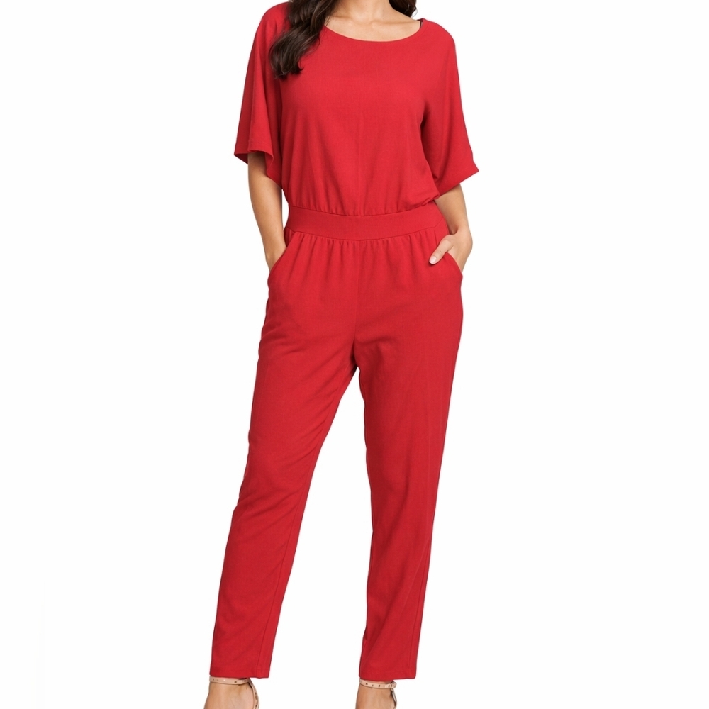 New York & Company Vibrant Red Chic Sexy Jumpsuit Sz Small Nwt